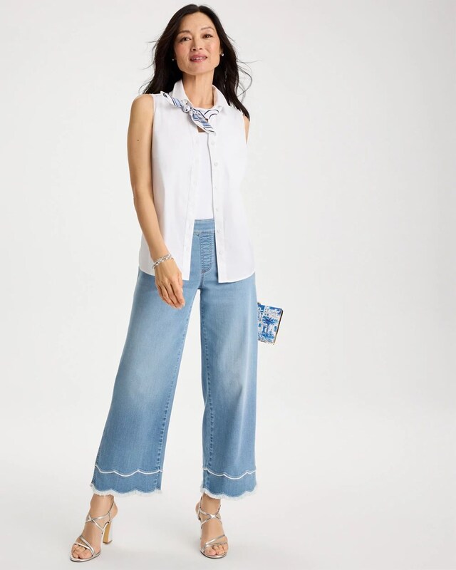 Scallop Pull-On Wide-Leg Crop Jeans - image 2